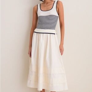 New with Tags Moon River Cream Striped Midi Dress